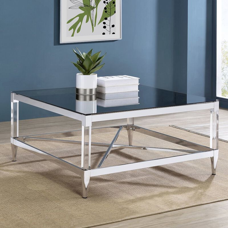 Plethoria Home Chrome Square Coffee Table with Acrylic Legs