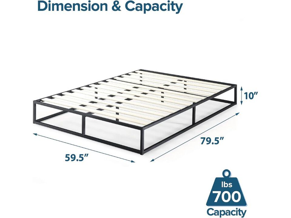 Joseph Queen Metal Platform Bed &ndash; 10" Steel Frame with Wood Slat Support, Black