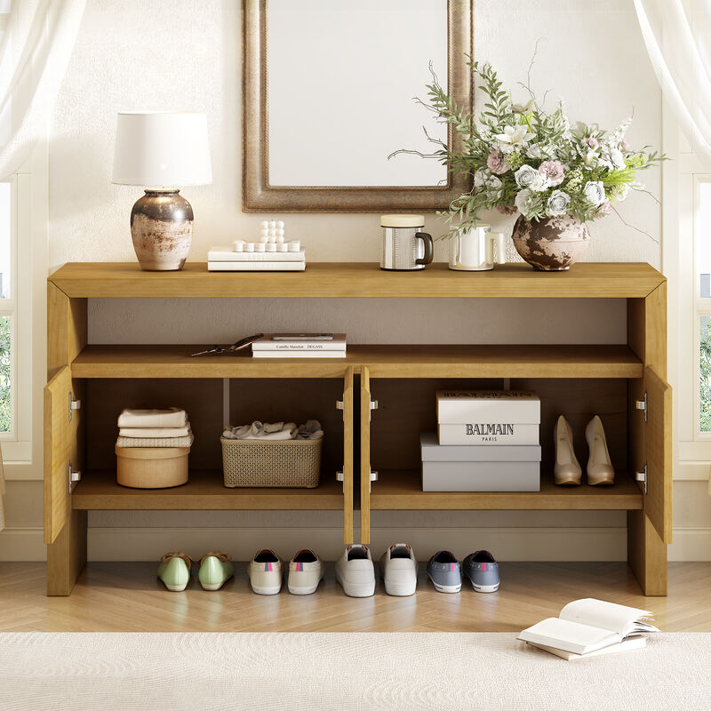 Merax Modern Minimalist Solid Wood Veneer Sideboard with Open Shelf