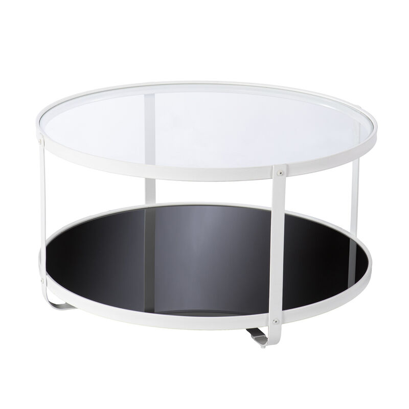 Hivvago 32 Inch  White Glass And Metal Two Tier Round Coffee Table