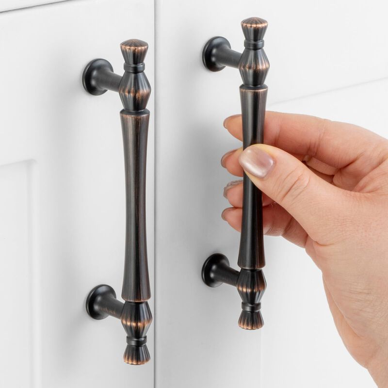 ASKANO Oil Rubbed Bronze Cabinet Pulls, 3-3/4 Inch Hole Centers, French Style Kitchen Cabinet Handles ZP2408 | Pack of 10, Solid