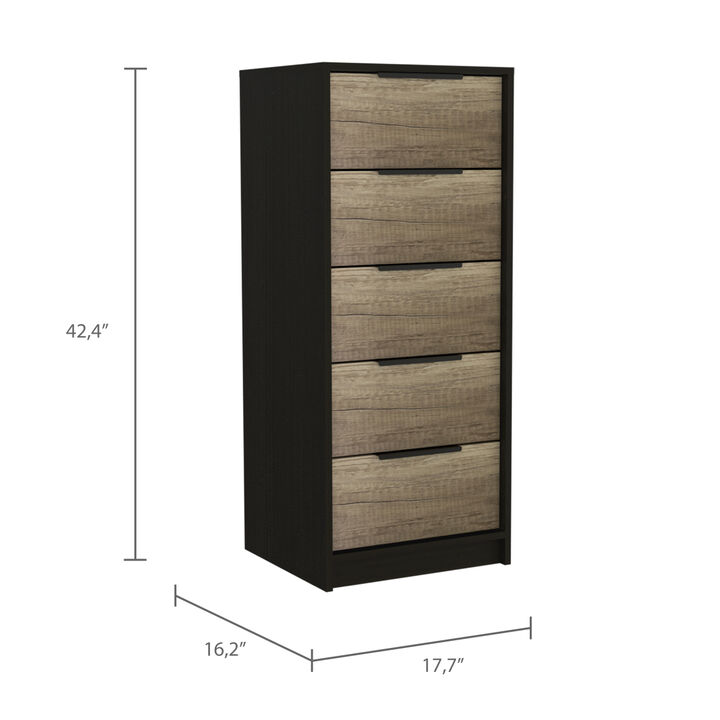 Kaia 5 Drawer Dresser, Vertical Dresser -Black / Pine