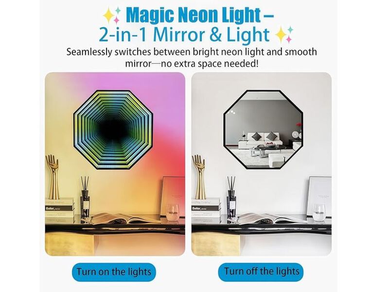 11.8" RGB LED Infinity Tunnel Mirror &ndash; Octagon Wall Light with App & Remote