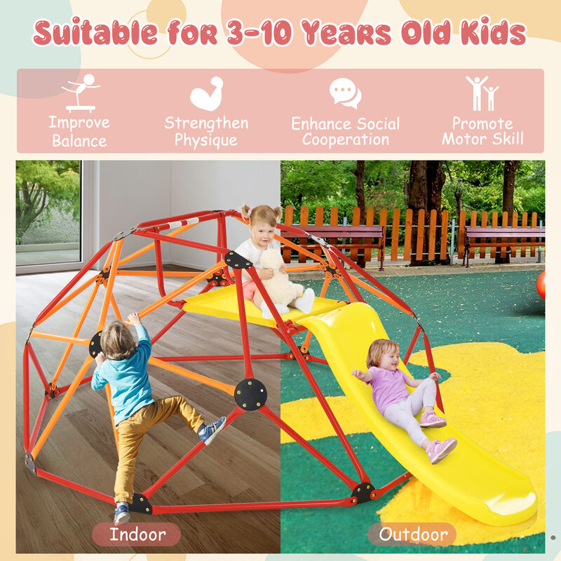 Kids Climbing Dome with Slide and Fabric Cushion for Garden Yard