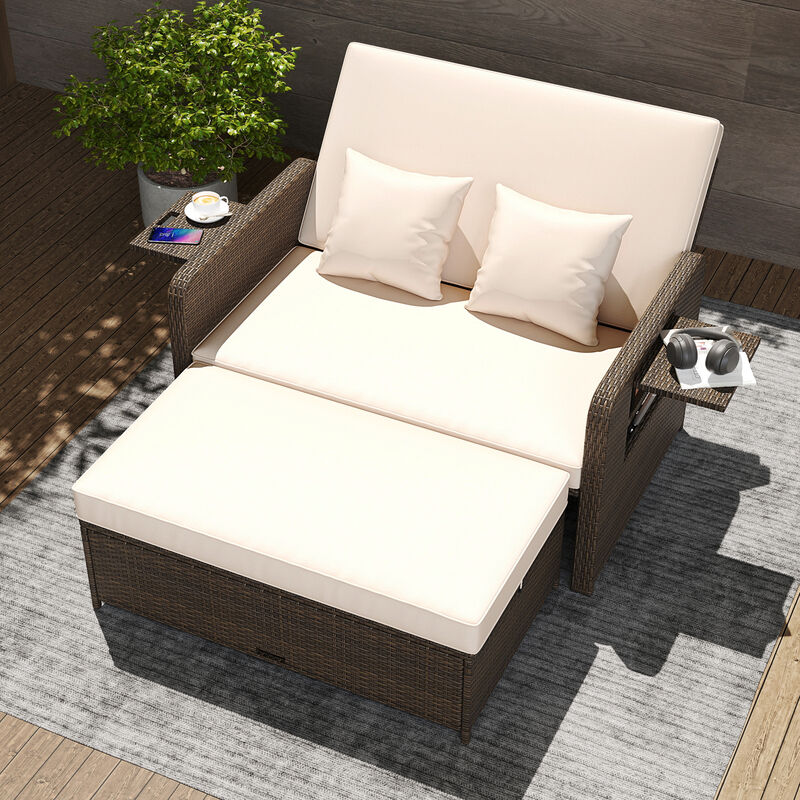 Rattan Adjustable Patio Daybed Set with Cushions and Storage Ottoman image number 1
