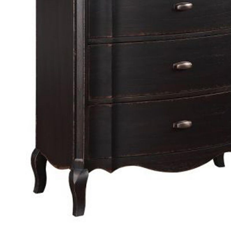 Benjara Cherry 38 Inch Tall Dresser Chest, 5 Drawer, Cabriole Legs Black Rubberwood image number 3