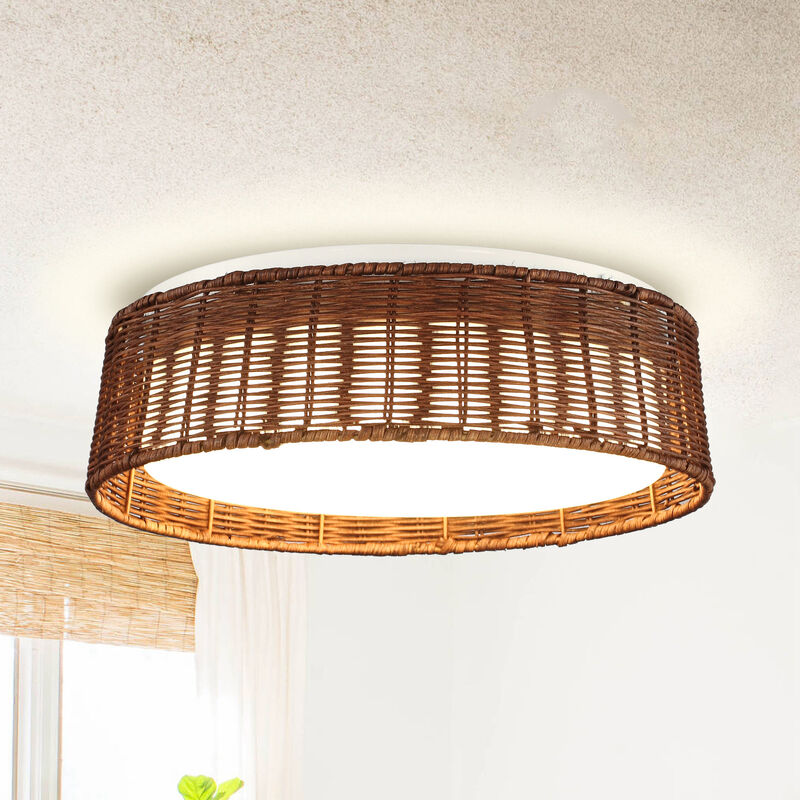 16.5" Farmhouse Rattan LED Drum Flush Mount Ceiling Light