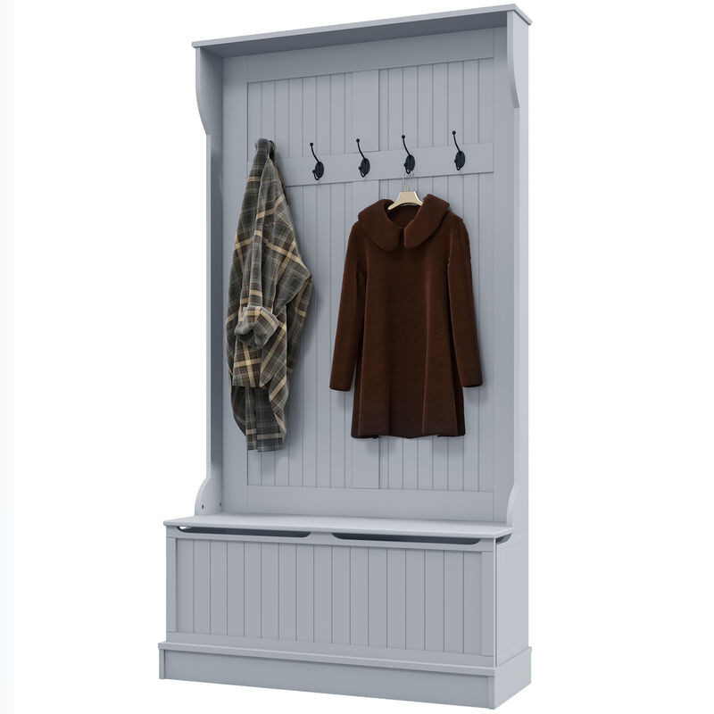 Hall Tree with Coat Hooks, Bench, and Storage for Entryway, Mudroom, or Foyer