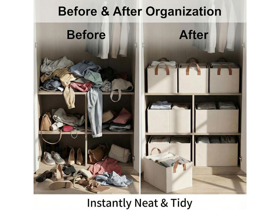 3 Pack Fabric Storage Bins Collapsible Closet Organizer Boxes with Handles