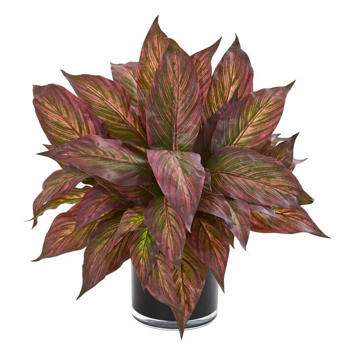 HomPlanti Musa Leaf Artificial Plant in Glossy Black Vase