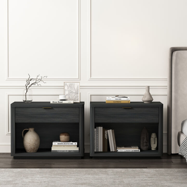 Evelyn Wide 1-Drawer Nightstands in Dark Gray (Set of 2)