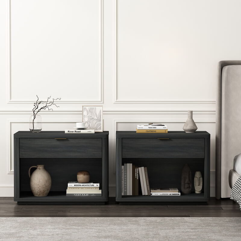 Evelyn Wide 1-Drawer Nightstands in Dark Gray (Set of 2)