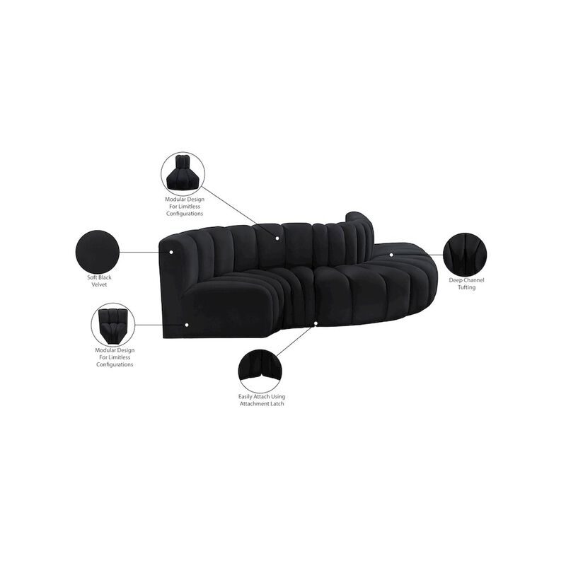 Meridian Furniture Arc Black Velvet Modular Sofa