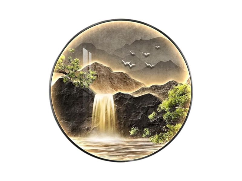 LED Mountain Waterfall Wall Art Lighted Landscape Decor for Living Room Home image number 0