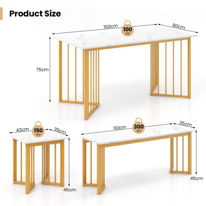 Hivvago 4 Piece Dining Table Set with Bench and 2 Stools
