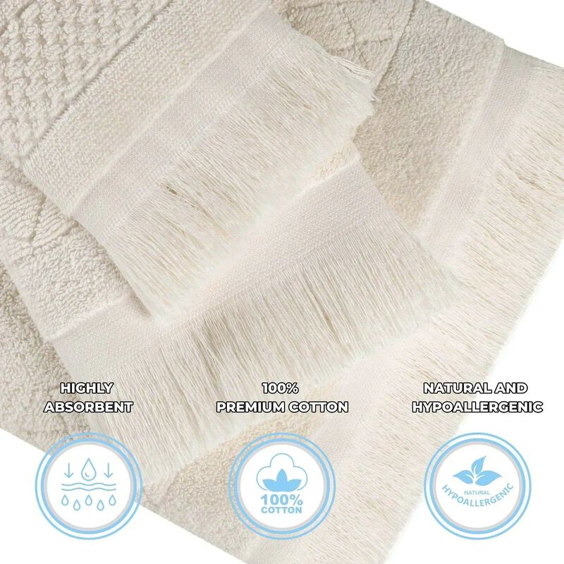 Absorbent Cotton Hand Towels Set of 6 with Geometric Jacquard Design image number 2
