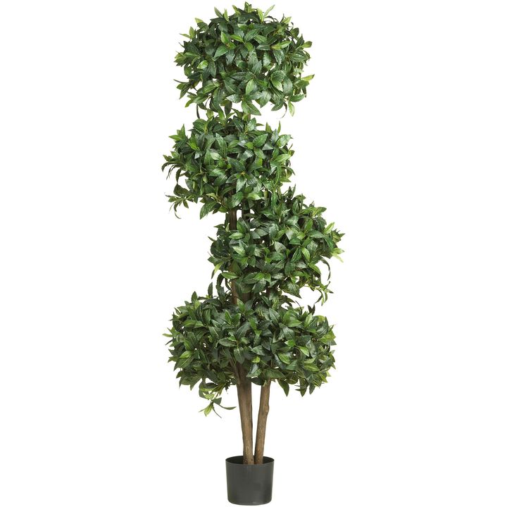 Hivvago 69 Inches Sweet Bay Topiary w/4 Balls Silk Tree