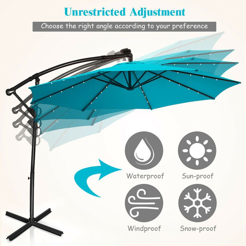 360-Degree Rotating Patio Umbrella &ndash; Solar Powered LED Cantilever Shade (Base Not Included)