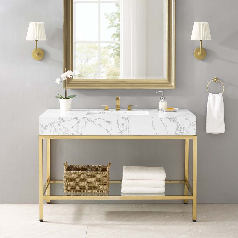 Kingsley 50" Gold Stainless Steel Bathroom Vanity image number 1