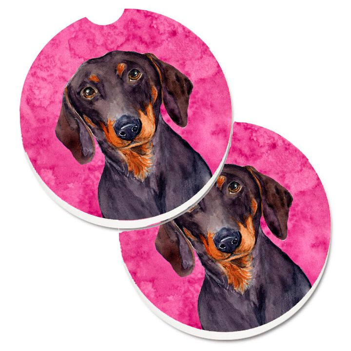 Caroline's Treasures Pink Dachshund Set of 2 Cup Holder Car Coasters LH9358PKCARC, 2.56, Multicolor