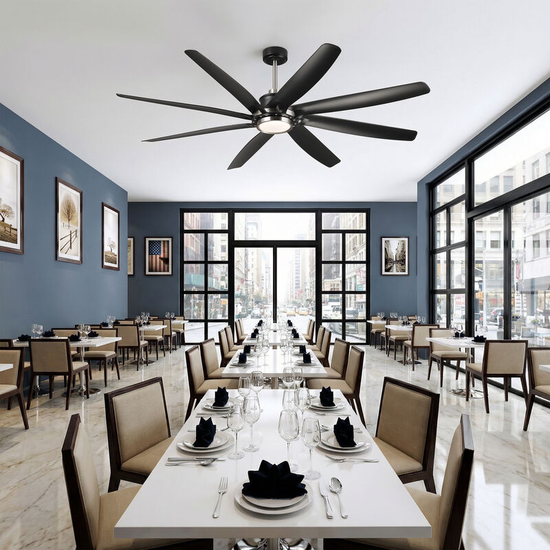 72" Modern Farmhouse Black Reversible Dimmable 8 Blades Ceiling Fan with Light and Remote image number 3