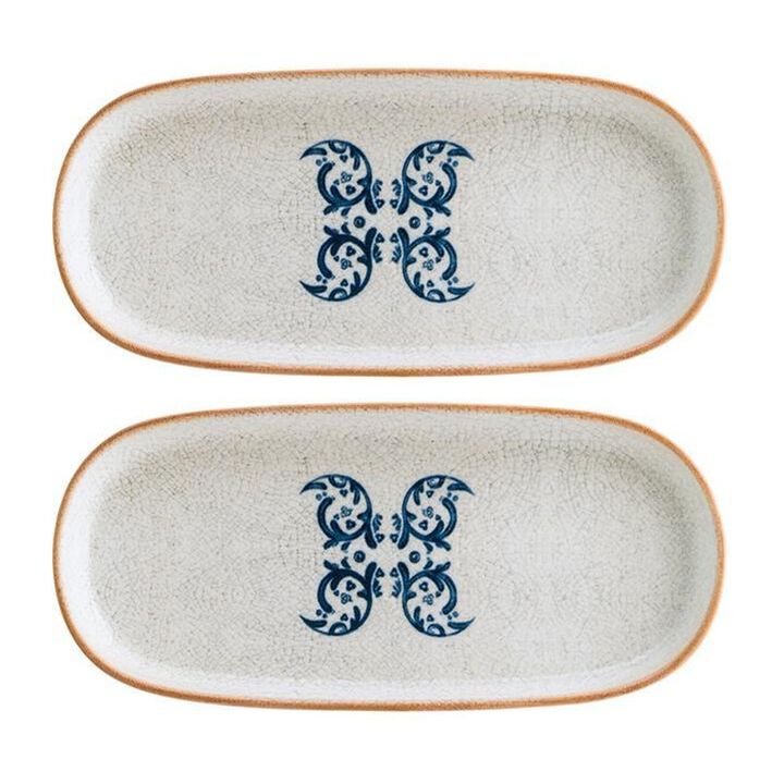 Viento 8.5" x 4" x h:0.75" Oval Decorated Porcelain Platter (Set of 2)