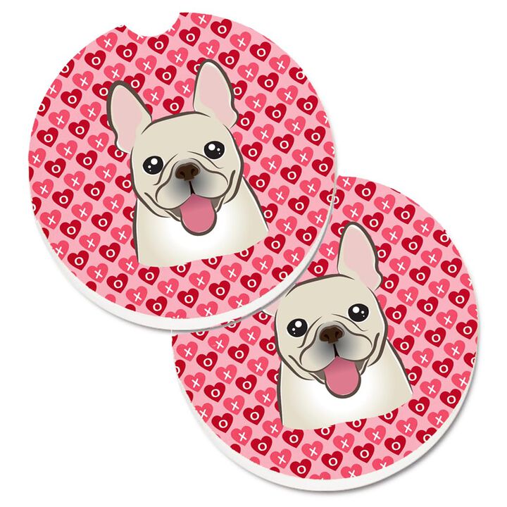 Caroline's Treasures BB5308CARC French Bulldog Hearts Cup Holder Car Coasters (Set of 2), 2.56, Multicolor