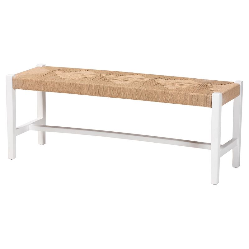 bali & pari Prita Woven Paper Loom Bench with Mahogany Wood Frame - Handcrafted Accent Seating for Dining Room or Entryway