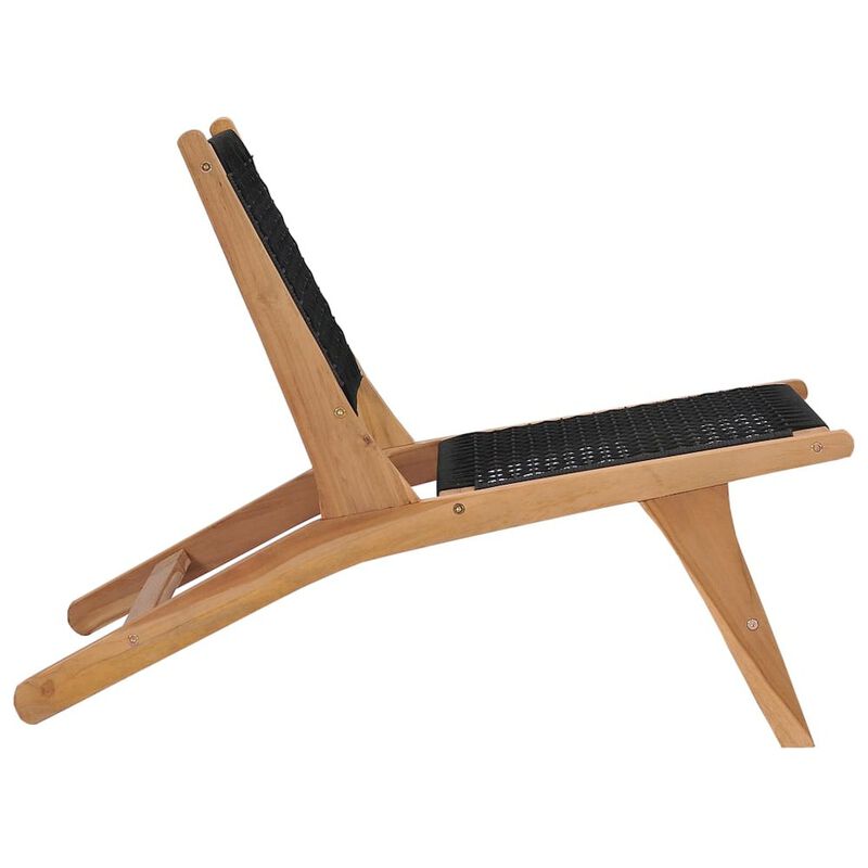 Sun Lounger Natural wood and black Premium sanded teak hardwood