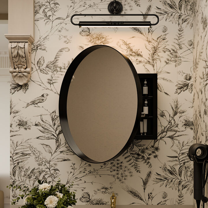 ELEMENT ACE Round Metal Framed Medicine Cabinet with Mirror and Adjustable Shelves for Modern Bathroom Storage Solutions