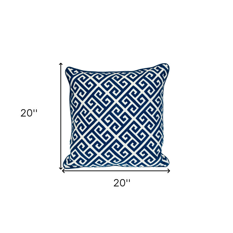 HomeRoots 20" Blue Greek Key Cotton Throw Pillow image number 4