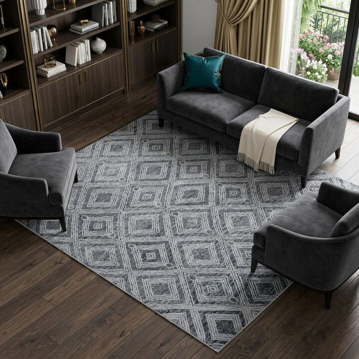 HomeRoots Wool Abstract Geometric Hand Tufted Non Skid Area Rug
