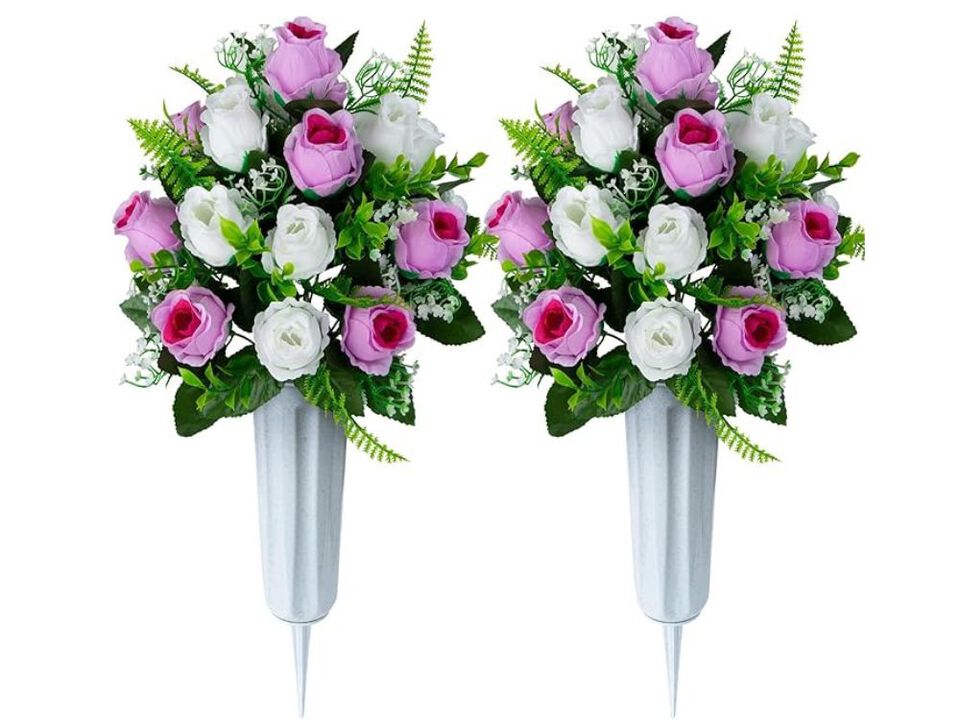 White Artificial Rose Flower Heads Vase Filler Cemetery Flowers