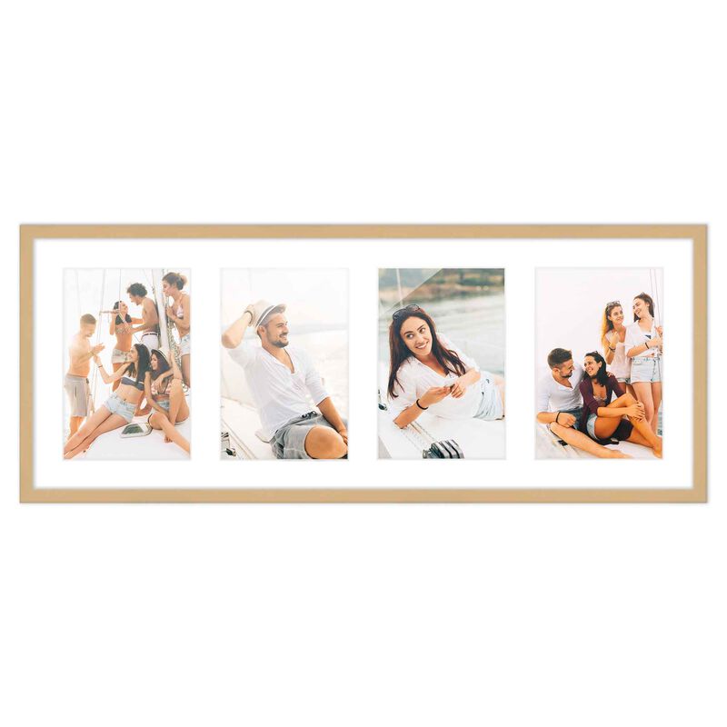 7.5x19 Wood Collage Frame with White Mat For 4 4x6 Pictures