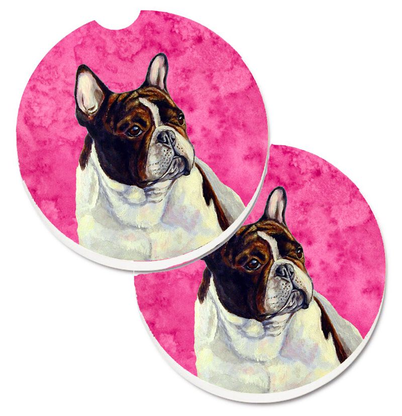 Caroline's Treasures Pink French Bulldog Set of 2 Cup Holder Car Coasters LH9382PKCARC, 2.56, Multicolor image number 0