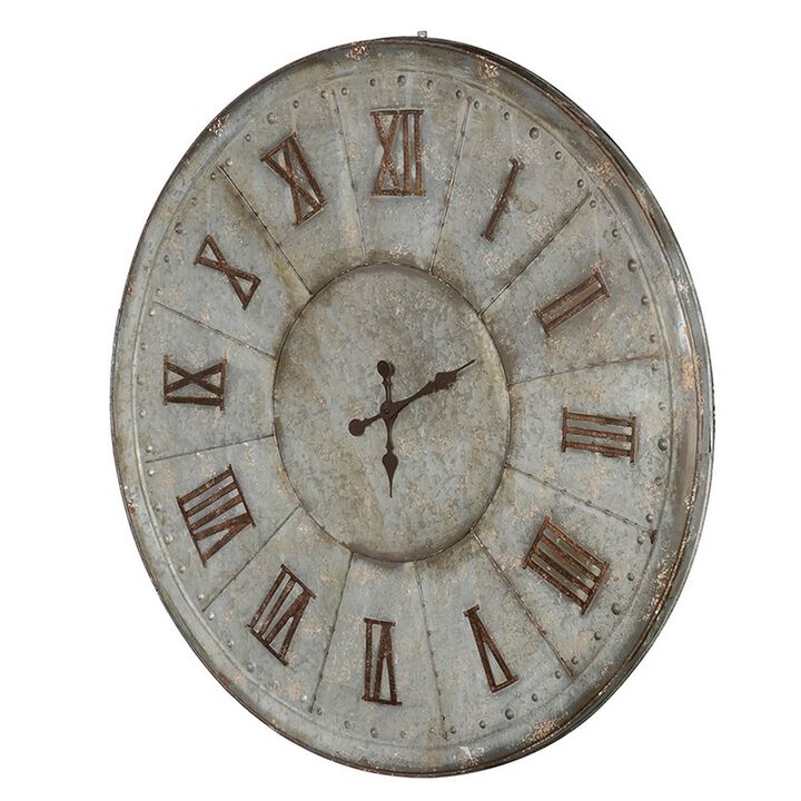 Vas 39 Inch Round Clock, Oversized Vintage Style, Matted Bronze Tin Tone - Benzara