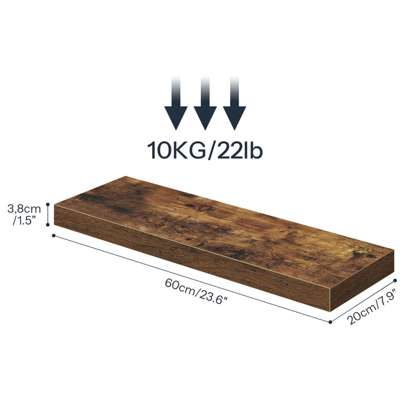 Floating Wall Shelves Set of 2, Wall-Mounted Storage for Bedroom or Living Room-Brown image number 2