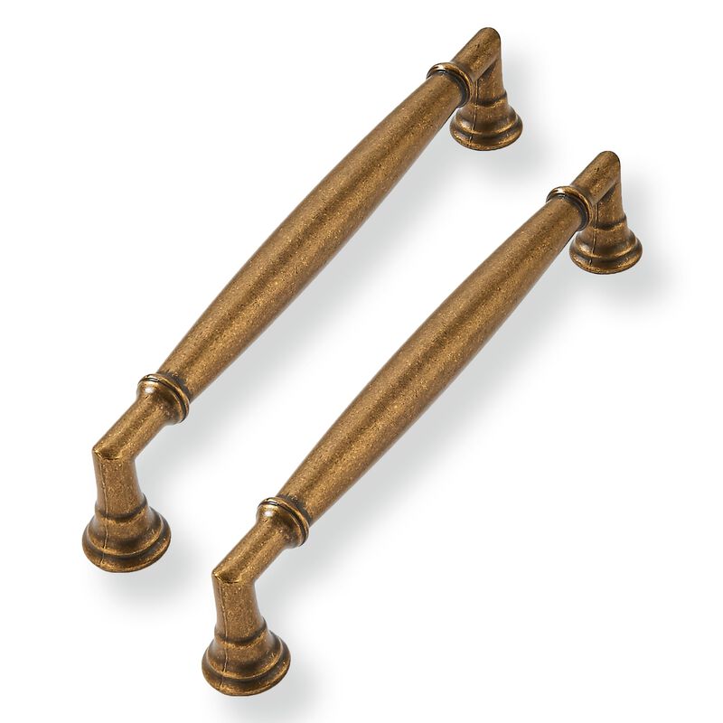 CABDM 2 Pack 6 Inch Hole Center Solid Antique Brass Cabinet Pulls Heavy Duty Vintage Brass Round Cabinet Pulls Kitchen Cabinet H