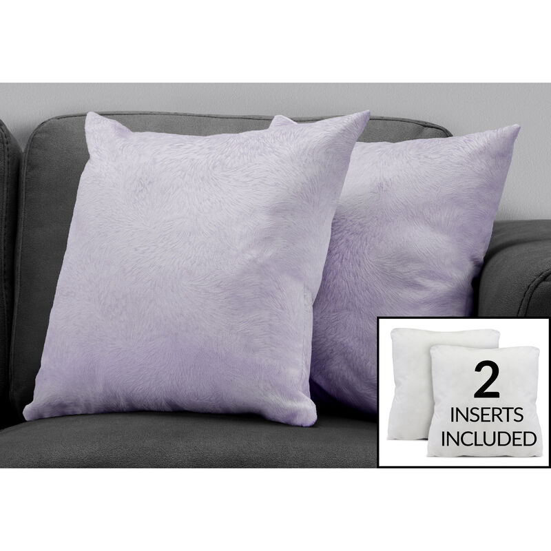 Monarch Specialties I 9325 Pillows, Set Of 2, 18 X 18 Square, Insert Included, Decorative Throw, Accent, Sofa, Couch, Bedroom, Polyester, Hypoallergenic, Purple, Modern