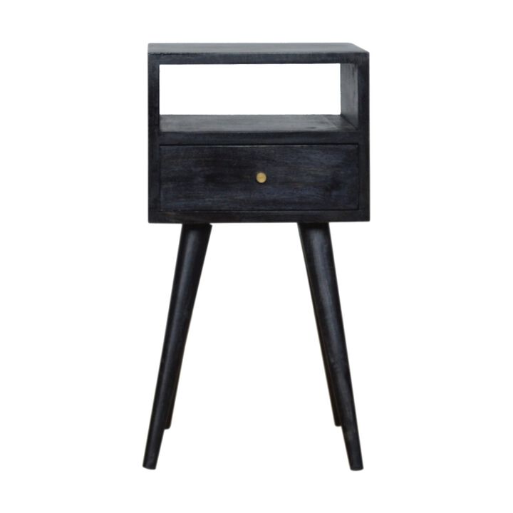Mini Ash Black 1 Drawer Solid Wood Nightstand