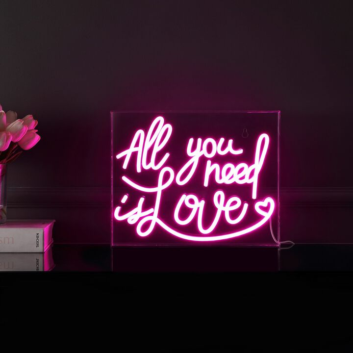 All You Need Is Love 13.7" X 10.9" Contemporary Glam Acrylic Box USB Operated LED Neon Light