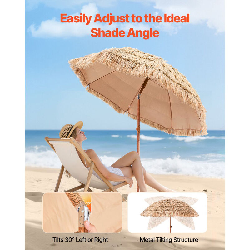 Thatched Patio Umbrella with Tilt, Hawaiian Style Beach Parasol for Pool & Garden image number 5