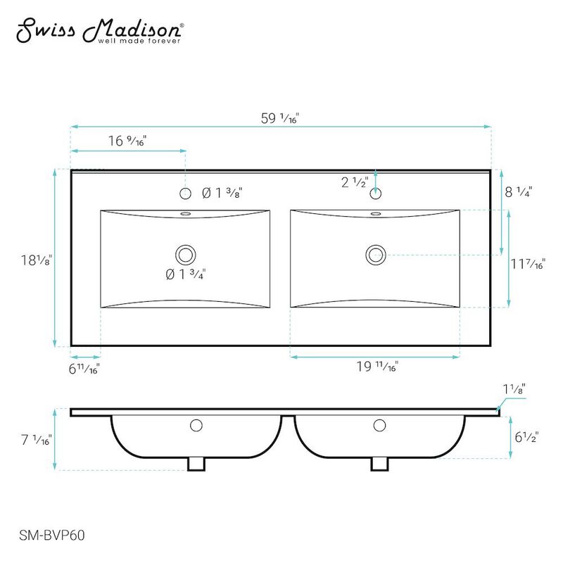 60" Vanity Top Bathroom Sink image number 4