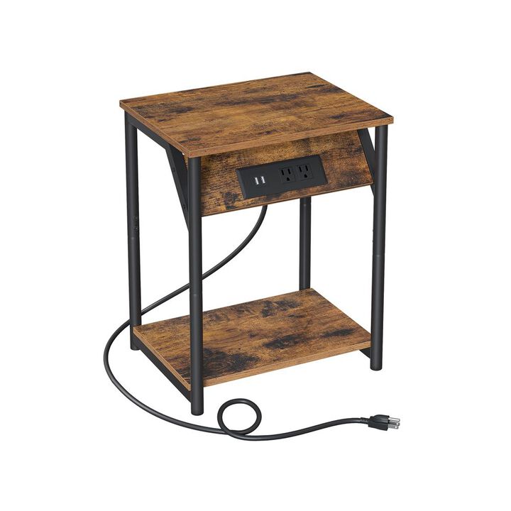 Hivvago Plug-in Series Rustic Brown and Black Side Table