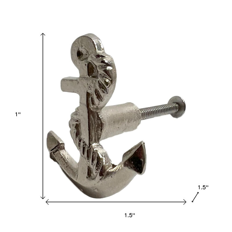 HomeRoots Set of Six Silver Nautical Anchor Knob Metal Drawer Pull Knobs image number 6