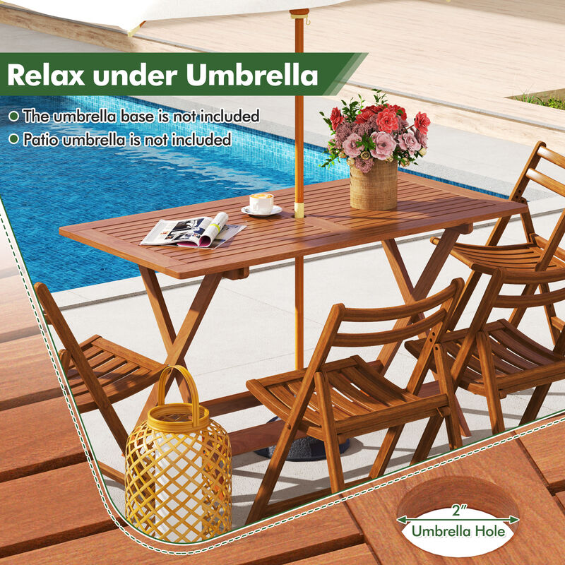 Patio Dining Table with Teak Painting and Umbrella Hole