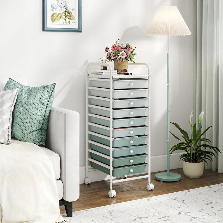Rolling Storage Cart with 10 Drawers and 4 Universal Casters for Home Office