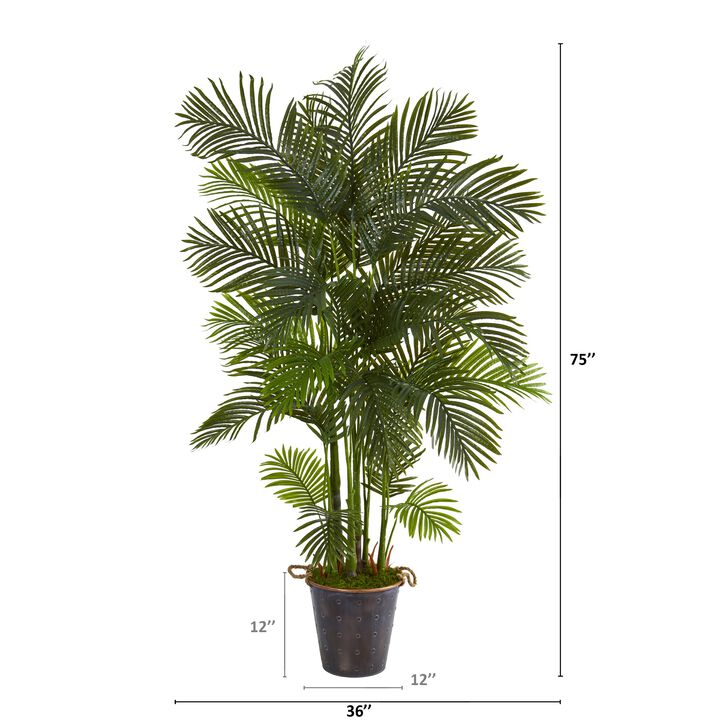 HomPlanti 75 Inches Areca Palm Artificial Tree in Decorative Metal Pail with Rope
