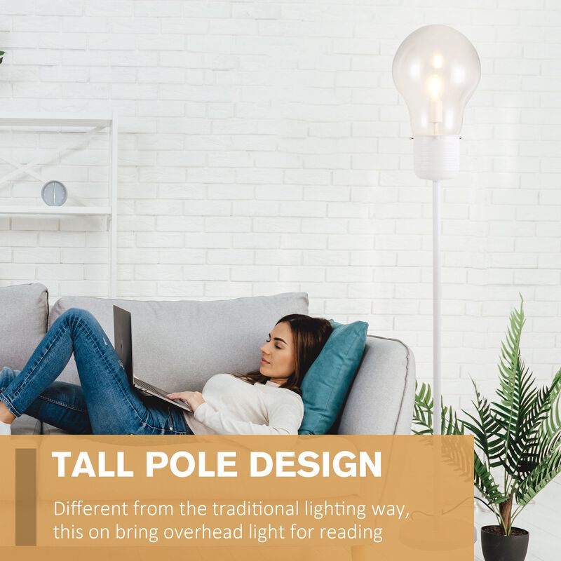 Industrial Tall Pole Floor Lamp with Metal Base  Bulb-Shaped Glass Shade  and E26 Bulb  White