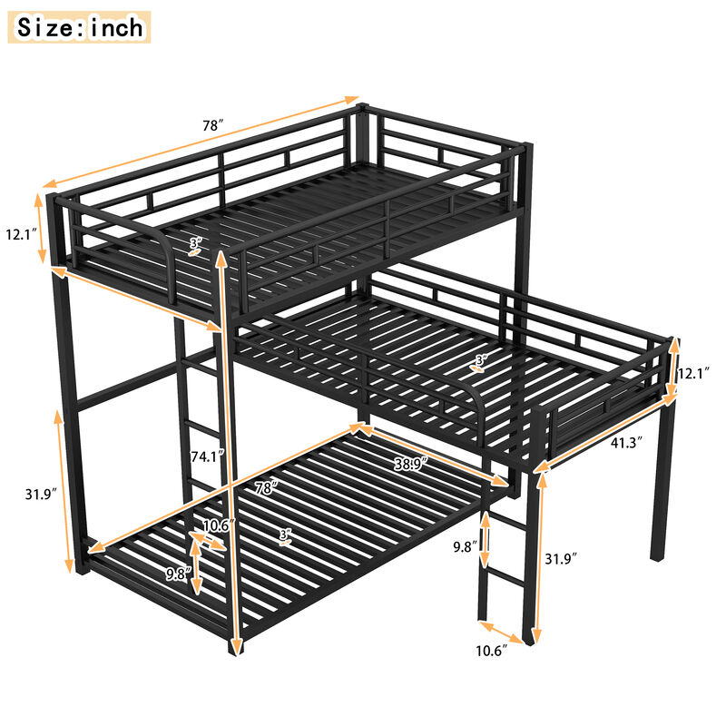 Merax L-shaped Metal Triple Bunk Bed